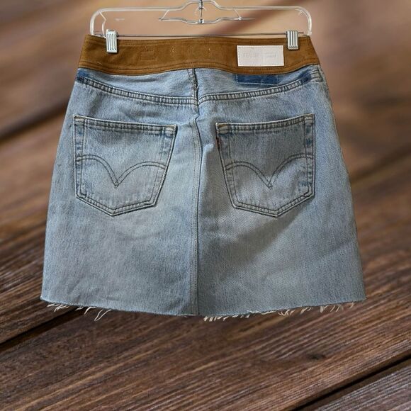 Re/Done Light Blue Distressed Mini Skirt - Picture 2 of 7